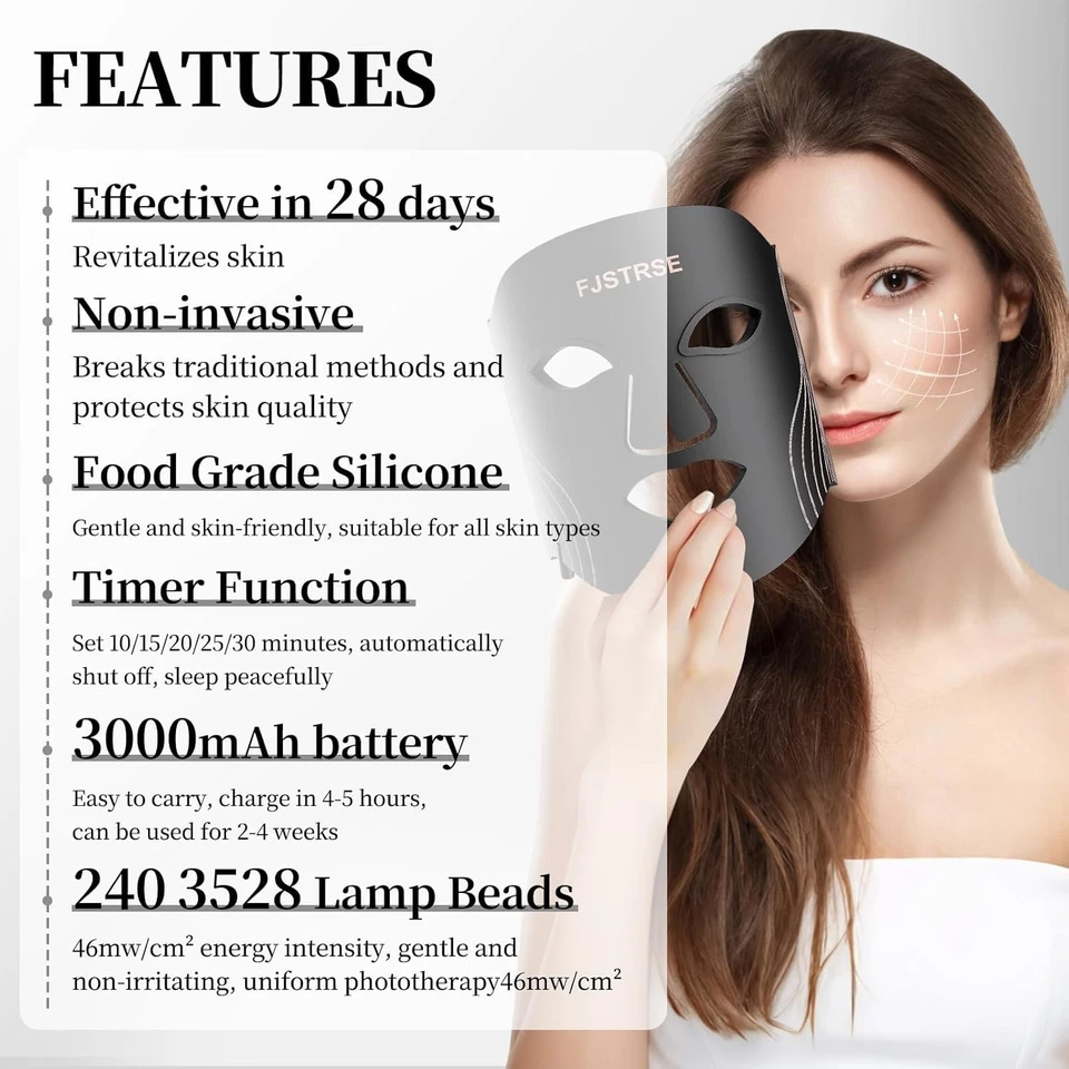 Red Light Therapy Mask 7-Color LED Face Mask Light Therapy with 850nm NIR - Image 4 of 4