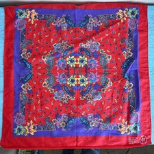 Vintage Red & Purple Paisley & Floral Pattern Cotton Bandana Made In USA