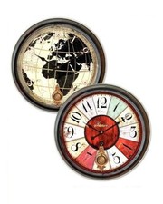 Orologio da Parete a pendolo noce in metallo anticato  62 cm 2 Decori