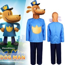 Kids Dog Man Cartoon UK Book Day Costume Jumpsuit Mask Party Fancy Dress Gifts