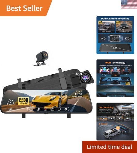 WOLFBOX G930 10" Rear View Mirror Camera 4K+1080P Dash Cam Front and Rear Camera
