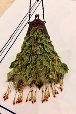 Beaded Green Fringe Evening Bag Sequin Glass Bead Embellished Statement Bag
