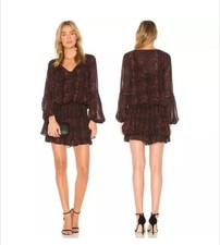 REVOLVE ASTR the Label Stella Mini Dress in Black Wine Floral S Smocked Tiered