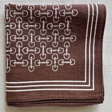 Vintage Handkerchief Brown Cotton Belt Horse Pattern Classic Pocket Square 16"
