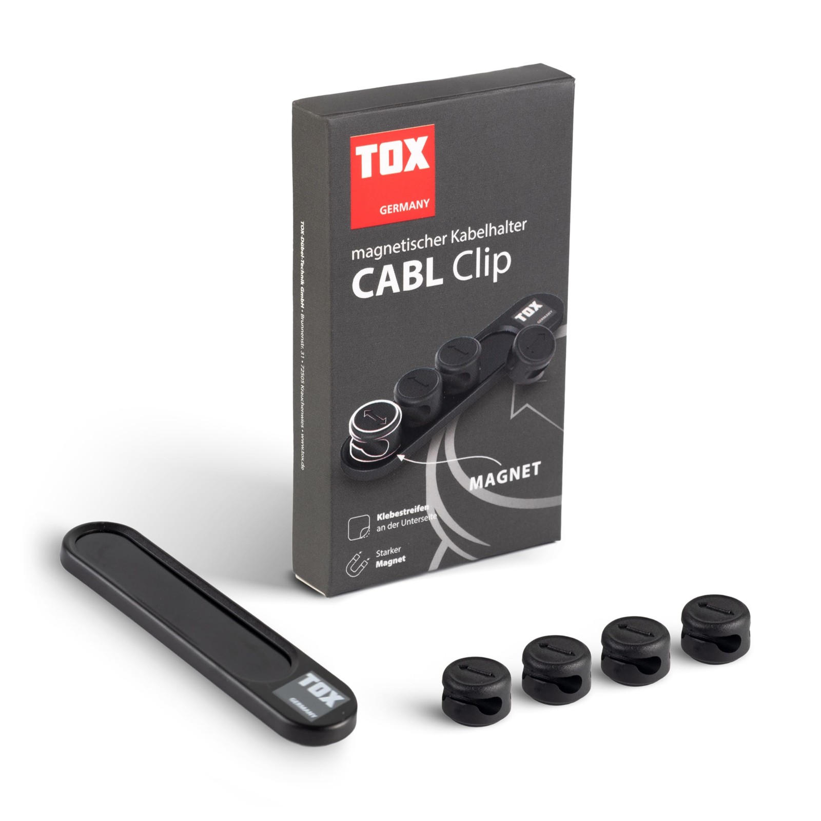 TOX Magnetic Cable Holder CABL Clip, for 8 Cables, with Magnet or Adhesive Tape