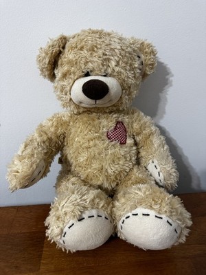 Build A Bear Brown Stitched Patch Red Heart Checkered 16'' Stuffed Animal Plush