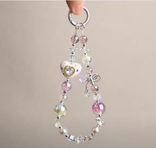 White Rhinestone Heart  Star Bow Beaded Glossy Shimmer Phone Wrist Strap Charm
