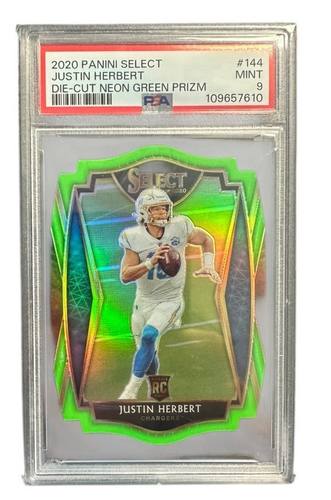 2020 Panini Select Justin Herbert RC Neon Green Premier Level Die Cut #144 PSA 9 - Picture 1 of 2
