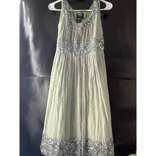 Adrianna Papell Silk Beaded Midi Dress Sage Green Silver Sequin Size 2 Formal