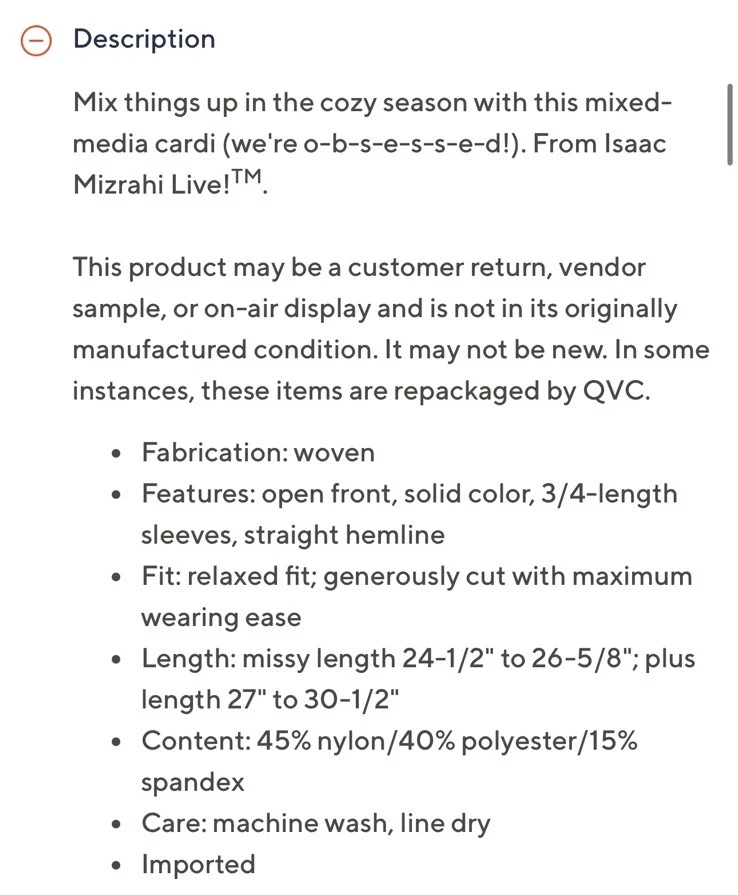 Кардиган Isaac Mizrahi Live смешанные материалы с открытой передней частью размер S черный НОВЫЙ - Изображение 2 из 4