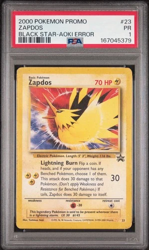 2000 POKEMON PROMO BLACK STAR TOSHINAO AOKI ERR #23 ZAPDOS PSA 1