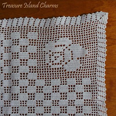 White Filet Crochet Table Center Doily with Cross and Roses 13