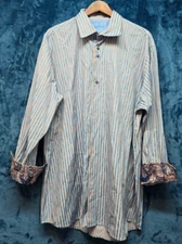 Visconti Shirt Mens 2XLB Gray Bright Blue Striped Long Sleeve Button Up Casual