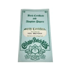 VINTAGE CABBAGE PATCH KIDS REPLACEMENT BIRTH CERTIFICATE PAPERWORK NEIL BRENDON