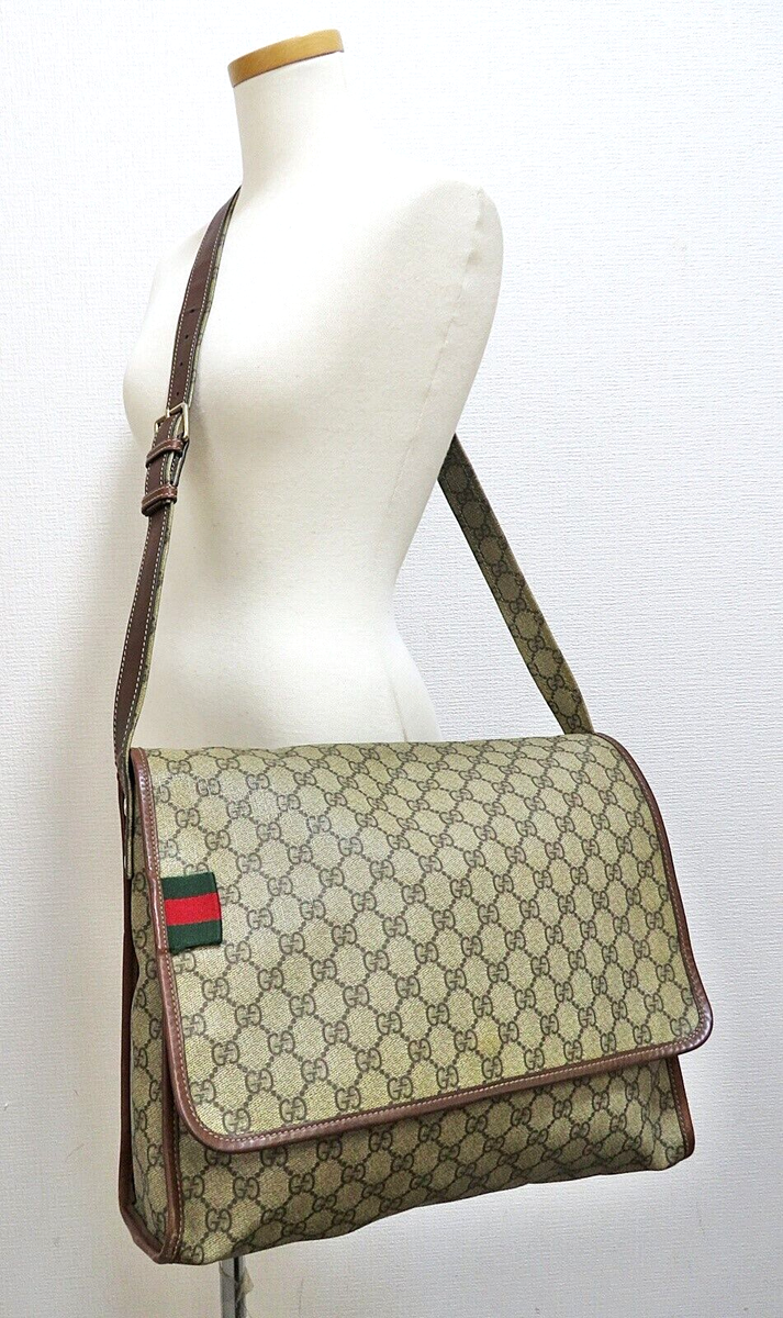 Auth GUCCI Brown GG PVC Canvas Messenger Shoulder Crossbody Bag