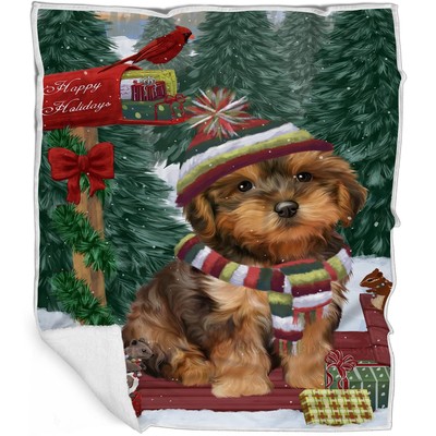 Yorkipoo Dog Blanket - Merry Christmas Woodland Sled - Super Soft & Warm Pet ...