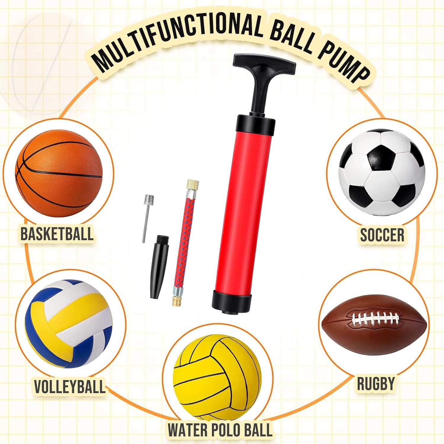 Ball Pump Bulk Air Pump for Sports Balls Soccer Ball Pumps w/Needle & ext hose