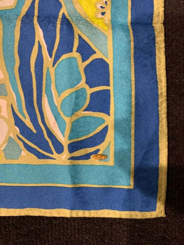 JIM THOMPSON 100% Seda Jacquard Verde, Azul Floral Bufanda 38cmx147cm Handroll Dobladillos Foto 4 de 4