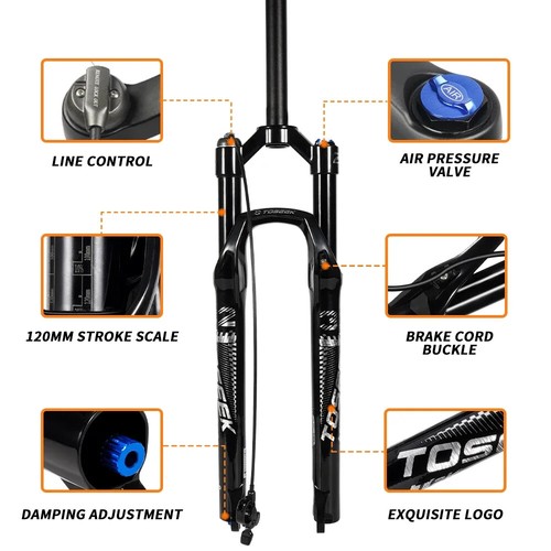 Horquilla de suspensión neumática para bicicleta de montaña de 27,5/29 pulgadas QR eje pasante horquillas delanteras de 9*100 mm - Imagen 12 de 26