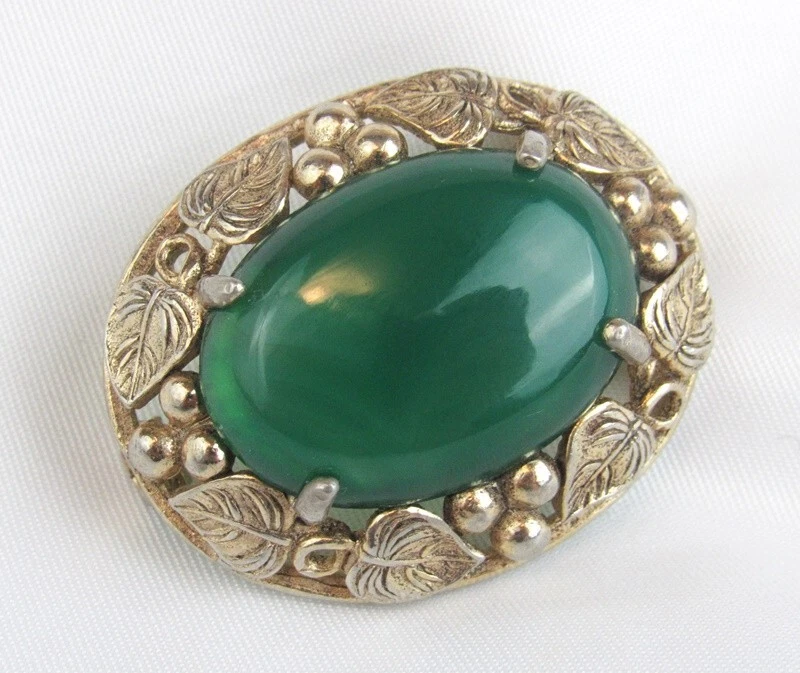 Broche broche cabujón crisoprasa grande probado platino vintage sin marca