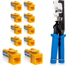 Punch Down Tool with Cat6 RJ45 Keystone Jack Yellow 45-Degree Network Set Kit