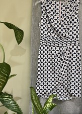 WOMEN'S H&M WHITE, NAVY AND PINK  PRINT SLEEVELESS FAUX WRAP DRESS SIZE 8 EU
