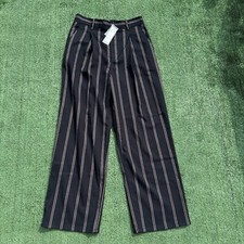 NWT Urban Outfitters Womens Pants Blue Large Striped Wide Leg High Rise