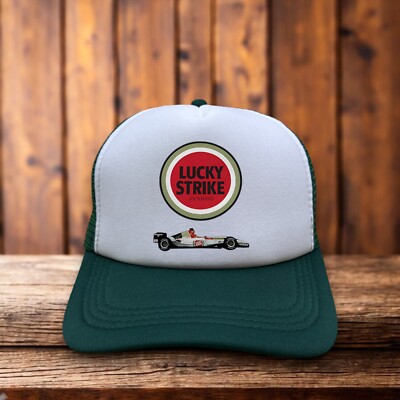 Lucky Strike Cigarette Racing Mens Trucker Hat Green Motorsport Vintage Logo Cap