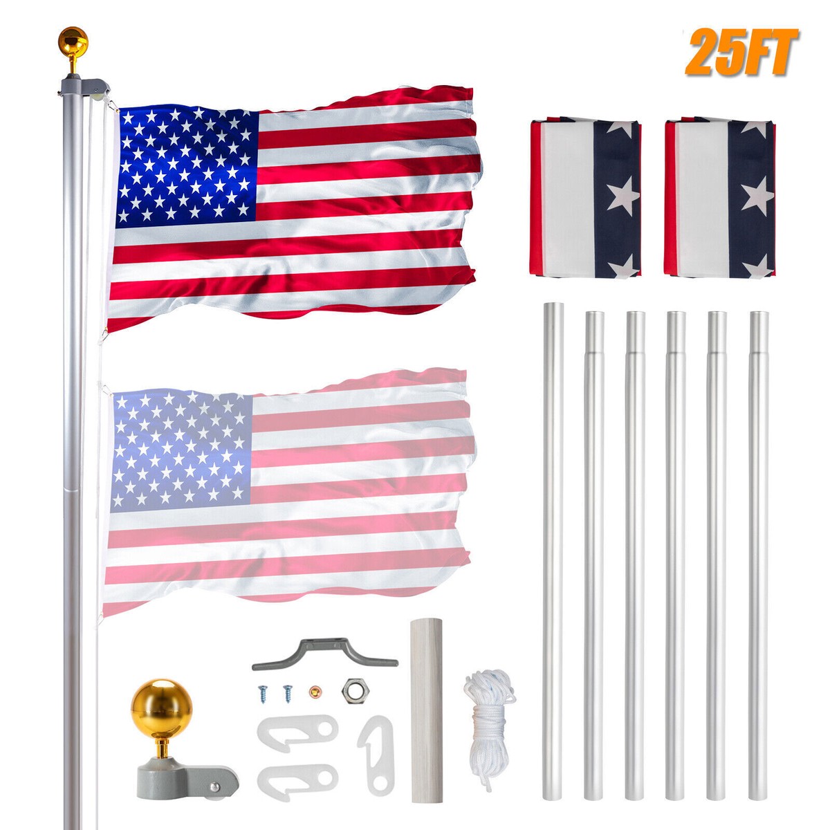 Kit Bandiera Americana E Iowa 3x5 Con Asta In Alluminio E Sfera - Trade Winds