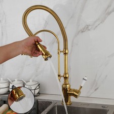 360  Swivel Kitchen Sink Mixer Pull Out Spray White Neck Faucet Brass Tap Gold