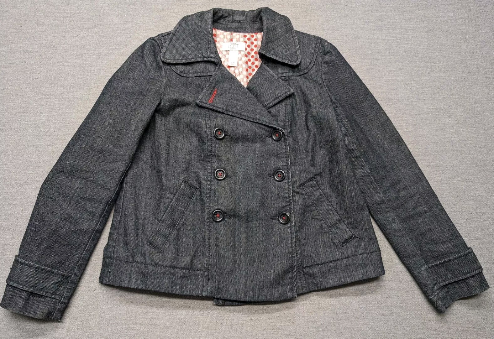 Ann Taylor Loft Denim Swing Jacket Polka Dot Lined Double Breasted