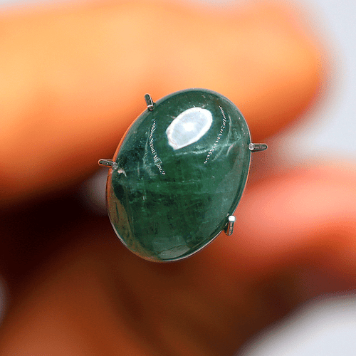 7.10 Cts Natural Green Tourmaline Untreated 12.8mmx9.4mm Oval Cabochon Gemstone - Picture 11 of 13