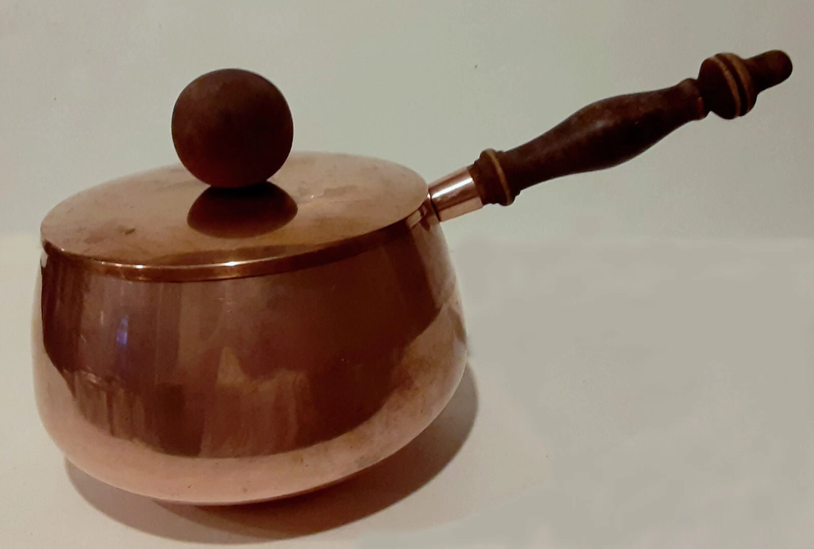 Copper Clad SAUCE PAN + LID Wood Handle & Knob 6 cups 1.5 qrts