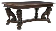 Table, Extension, Lions, Italian Renaissance Revival, Carved, Walnut, E. 1900s!!