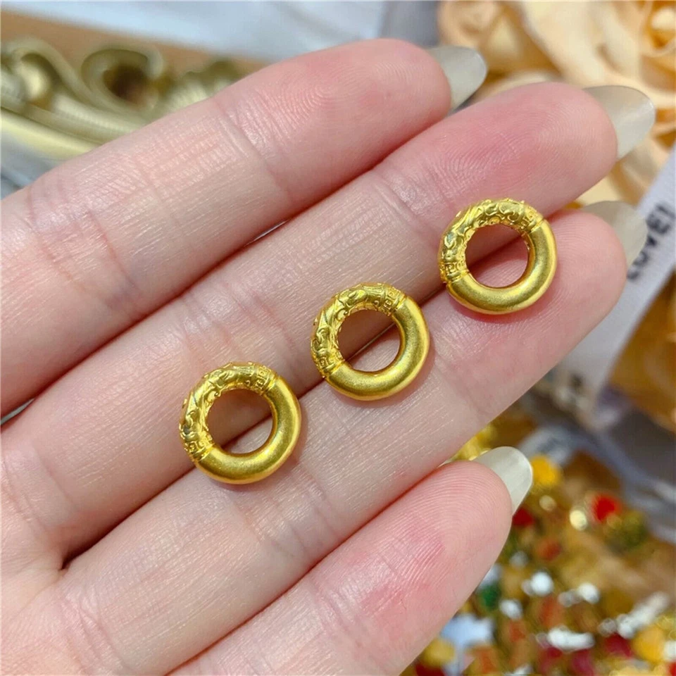 1pcs Pure 24k Yellow Gold 3D Auspicious Clouds Lucky Circle Pendant 0.3-0.5g - Изображение 3 из 4