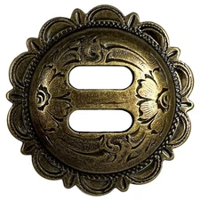 WESTERN SADDLE HEADSTALL TACK ANTIQUE BRASS ENGRAVED SLOTTED CONCHO 1-1/2"