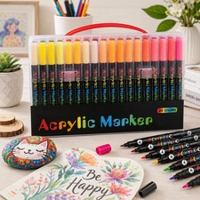 120 Color Acrylic Paint Markers Dual Tip Brus...