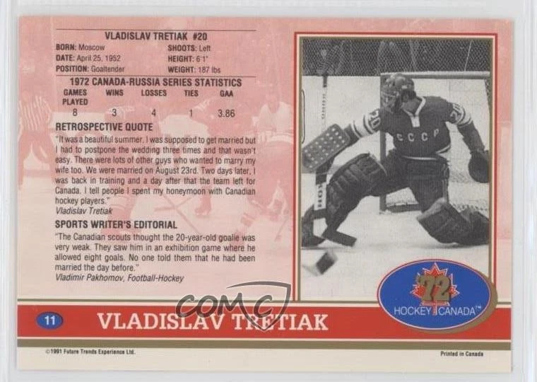 1991-92 Future Trends '72 Hockey Canada Vladislav Tretiak #11 HOF - Image 2 of 2