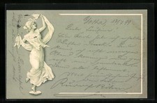 Young Woman in Dress with Veil, Art Nouveau, Postcard 1899 