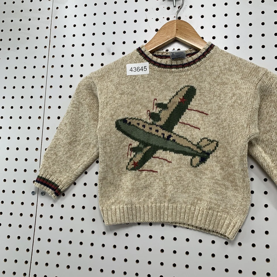 Suéter de malha vintage OshKosh B'gosh avião meninos 4T crianças marrom - Imagem 2 de 4