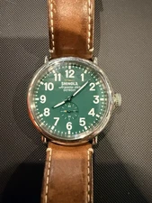 Shinola The Runwell Men's Quartz Watch Green Dial and Brown Leather Strap 47mm