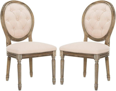 Beige & Rustic Oak Tufted Oval Side Chair Set of 2 - Home Collection
