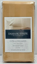 CHARTER CLUB 2 Damask Gold Stripe Cotton 500 TC Pillowcases STANDARD/QUEEN NEW