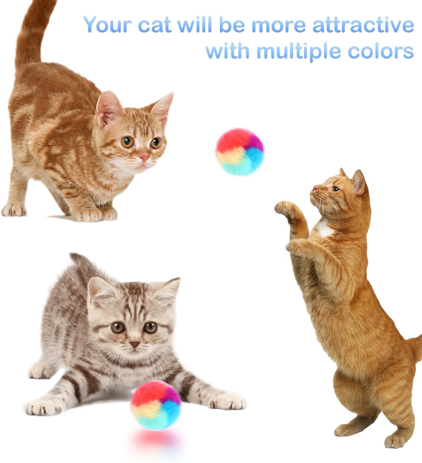 KALIONE 30 Pcs Soft Plush Cat Ball 1.2-inch Rainbow Toy Balls colorful 