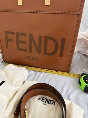 Fendi Sunshine Large Brown Logo Tote Top Handle Detachable Strap