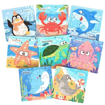Zeoddler Wooden Puzzles for Toddlers, 8 Pack Sea Animal Jigsaw for...