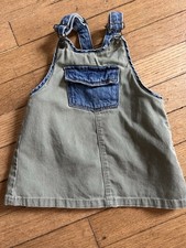 Zara Girls Denim Overall Dress Olive Blue 12-18 Months Toddler Button Front