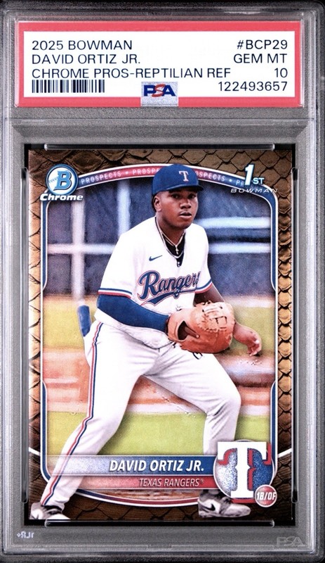 2025 Bowman David Ortiz Jr. Chrome Prospects Reptilian Refractor PSA 10