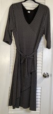 Gap Stretch Dress Black Little Flowers 3/4 Sleeve Belted Fit & Flare Women’s XL