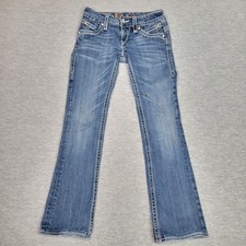 Rock Revival Gwen Boot Cut Jeans Women's 28 Super Low Rise 30" Inseam  Stain